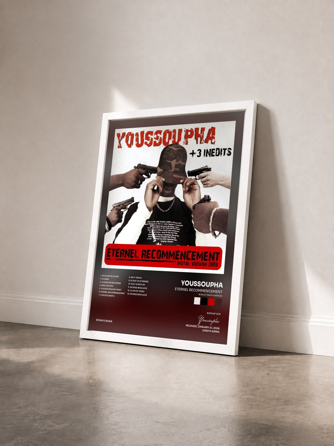 #blanc Eternel recommencement (Bonus Track Version) de Youssoupha en lámina enmarcada vista de tres cuartos, marco blanco