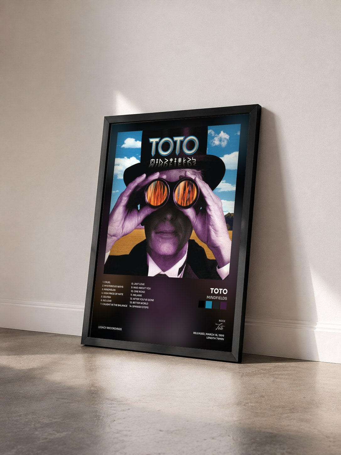#noir Mindfields de Toto en lámina enmarcada vista de tres cuartos, marco negro