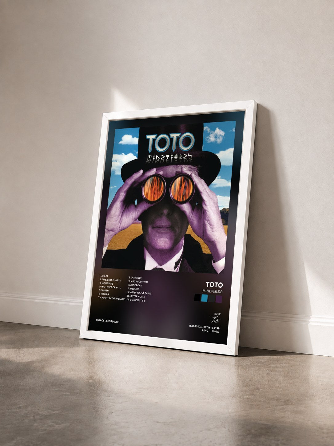 #blanc Mindfields de Toto en lámina enmarcada vista de tres cuartos, marco blanco