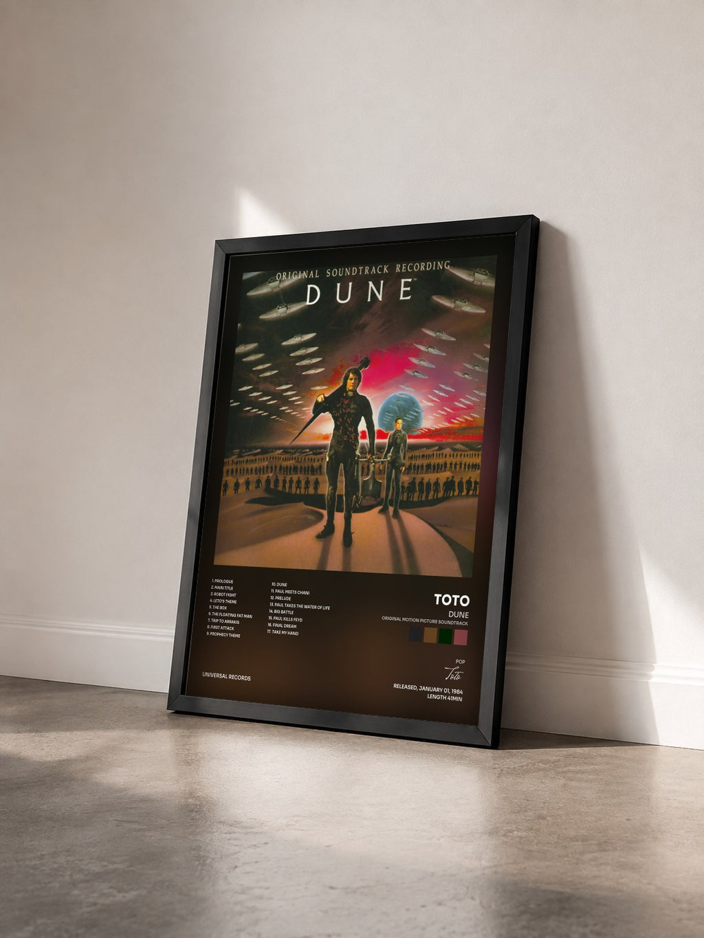 #noir Dune (Original Motion Picture Soundtrack) de Toto en lámina enmarcada vista de tres cuartos, marco negro
