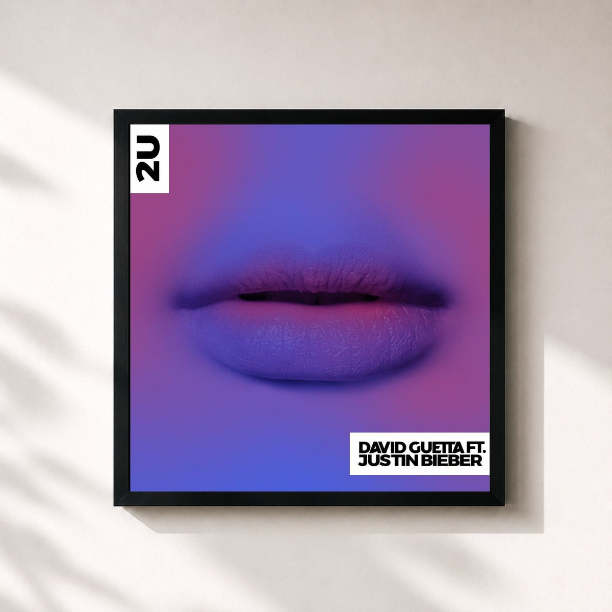 #noir Tableau carré de l'album 2U (feat. Justin Bieber) (Remixes) de David Guetta, cadre noir 32x32 cm