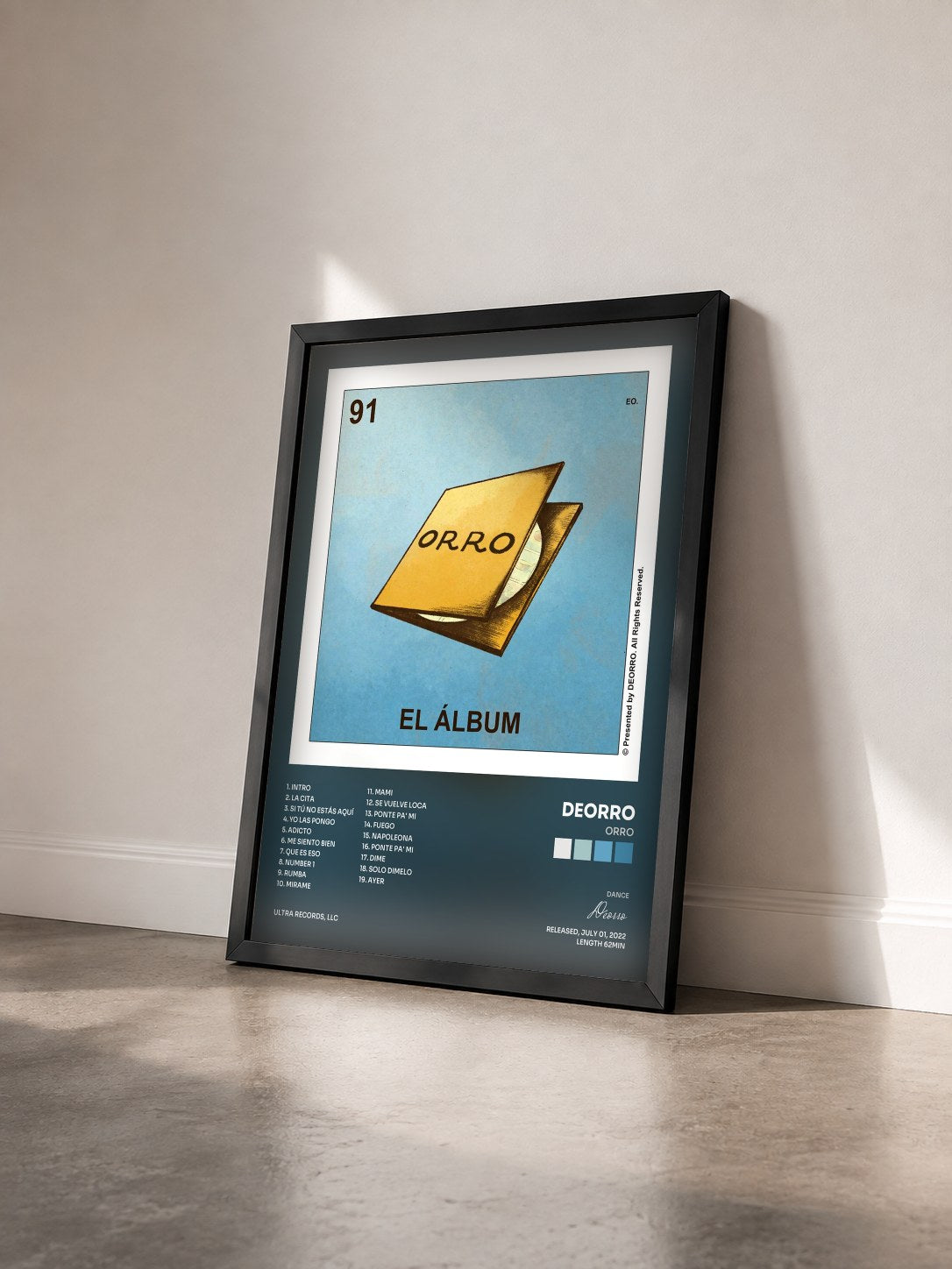 #noir ORRO by Deorro as a framed art print seen at an angle, black frame