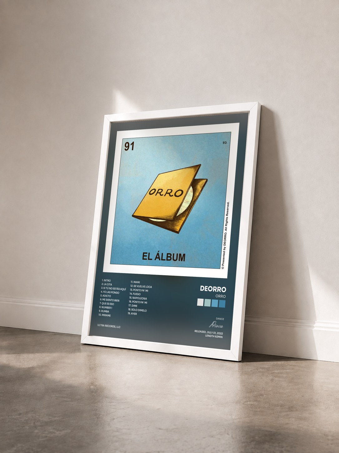 #blanc ORRO by Deorro as a framed art print seen at an angle, white frame
