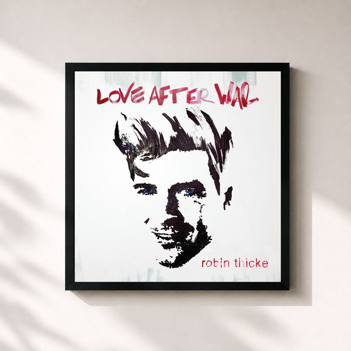 #noir Tableau carré de l'album Love After War de Robin Thicke, cadre noir 32x32 cm