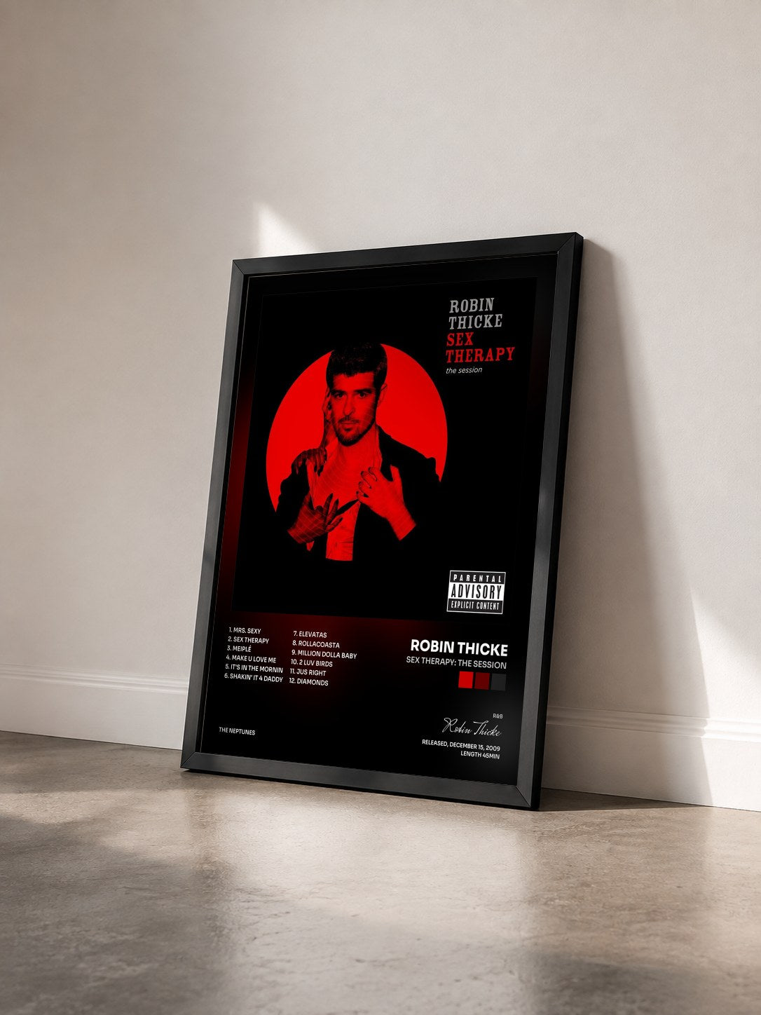 #noir Tableau de l'album Sex Therapy: The Session de Robin Thicke vu de trois quarts, cadre noir