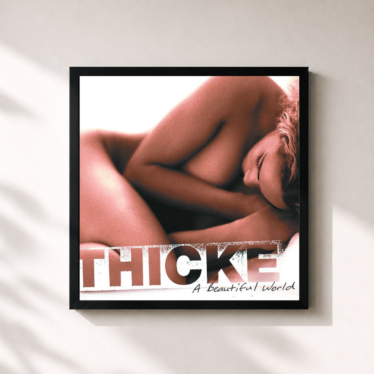#noir Tableau carré de l'album A Beautiful World de Robin Thicke, cadre noir 32x32 cm