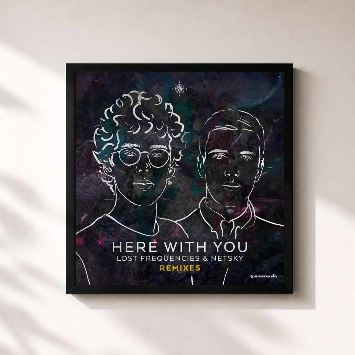 #noir Here With You (Remixes) di Lost Frequencies in stampa quadrata incorniciata, cornice nera 32x32 cm