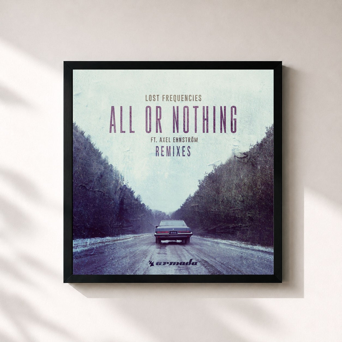 #noir Tableau carré de l'album All Or Nothing (Remixes) de Lost Frequencies, cadre noir 32x32 cm