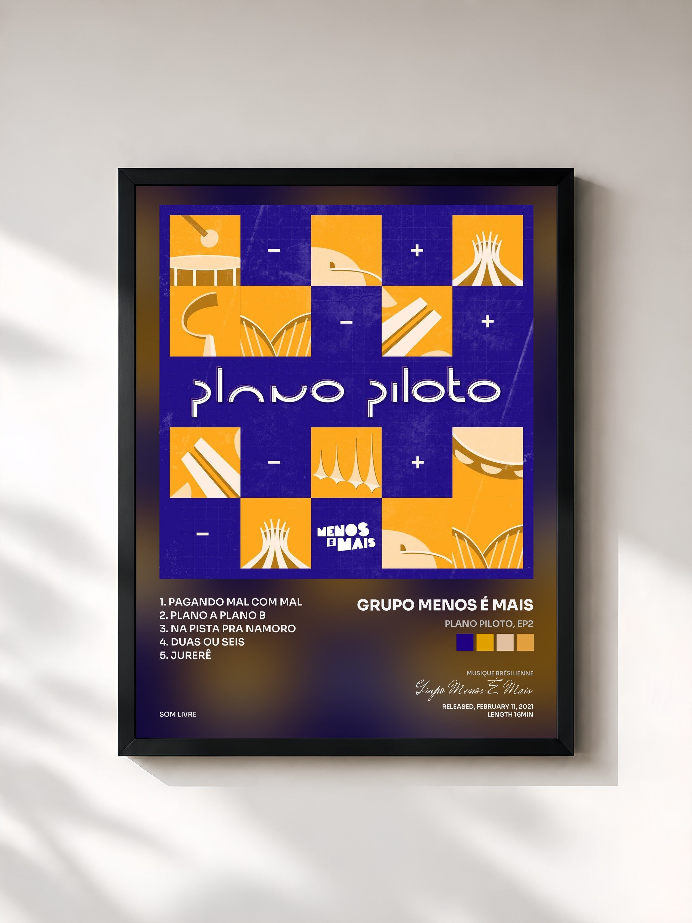 #noir Tableau de l'album Plano Piloto, EP2 de Grupo Menos É Mais, cadre noir, imprimé et encadré en France
