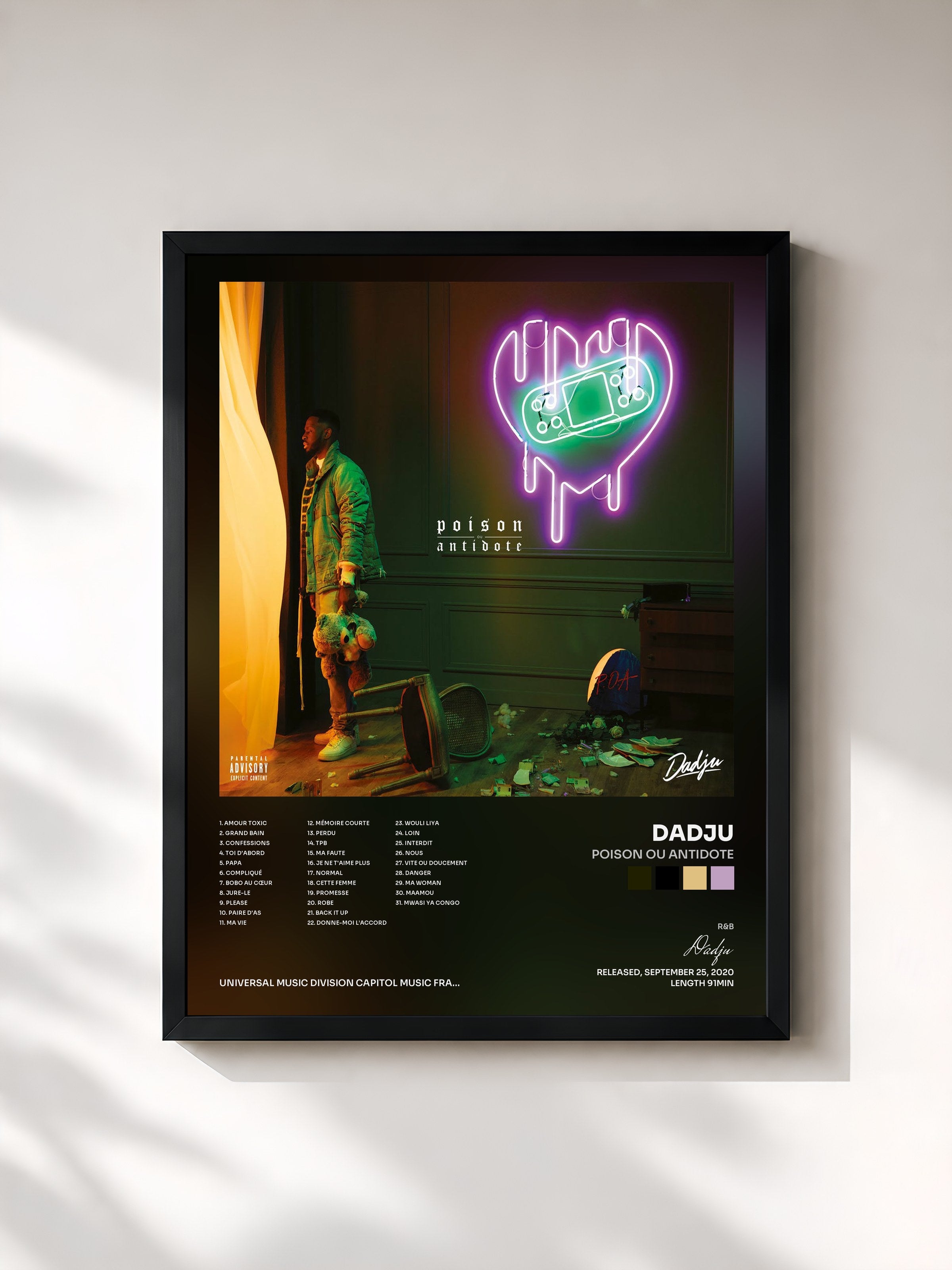#noir Poison Ou Antidote by Dadju as a framed art print, black frame, printed and framed in France