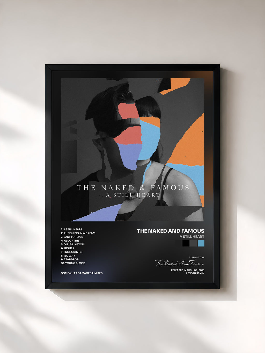 #noir Tableau de l'album A Still Heart de The Naked And Famous, cadre noir, imprimé et encadré en France