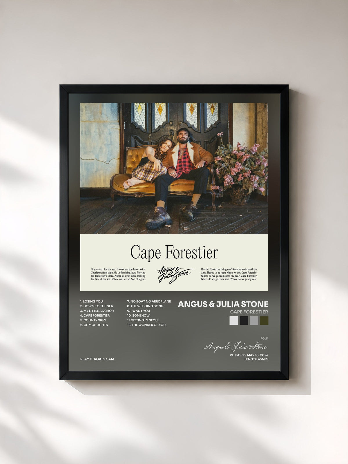#noir Tableau de l'album Cape Forestier de Angus & Julia Stone, cadre noir, imprimé et encadré en France