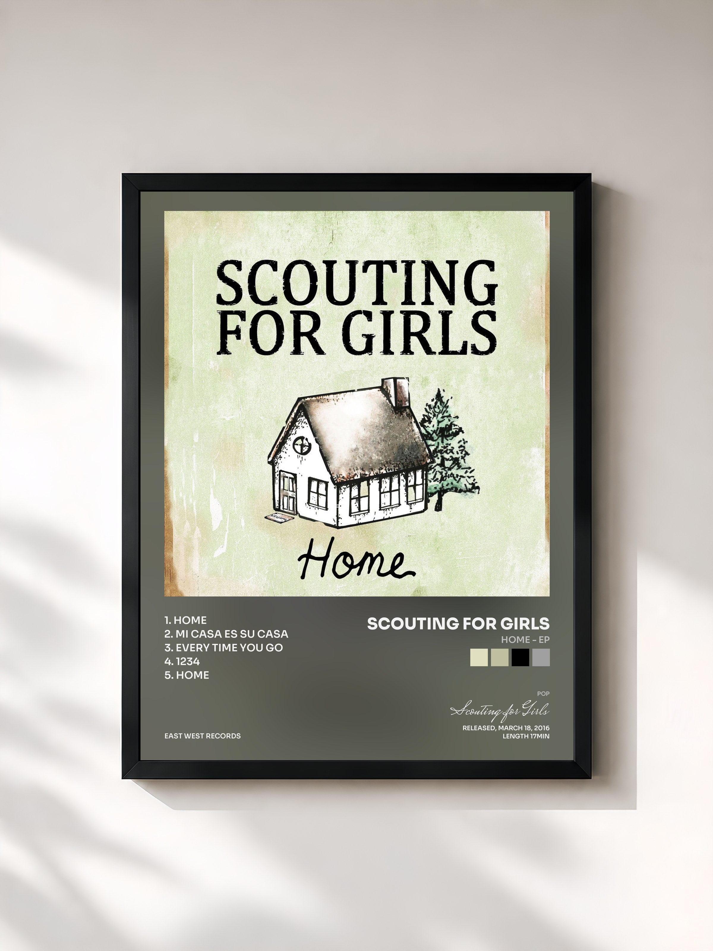 #noir Tableau de l'album Home - EP de Scouting for Girls, cadre noir, imprimé et encadré en France