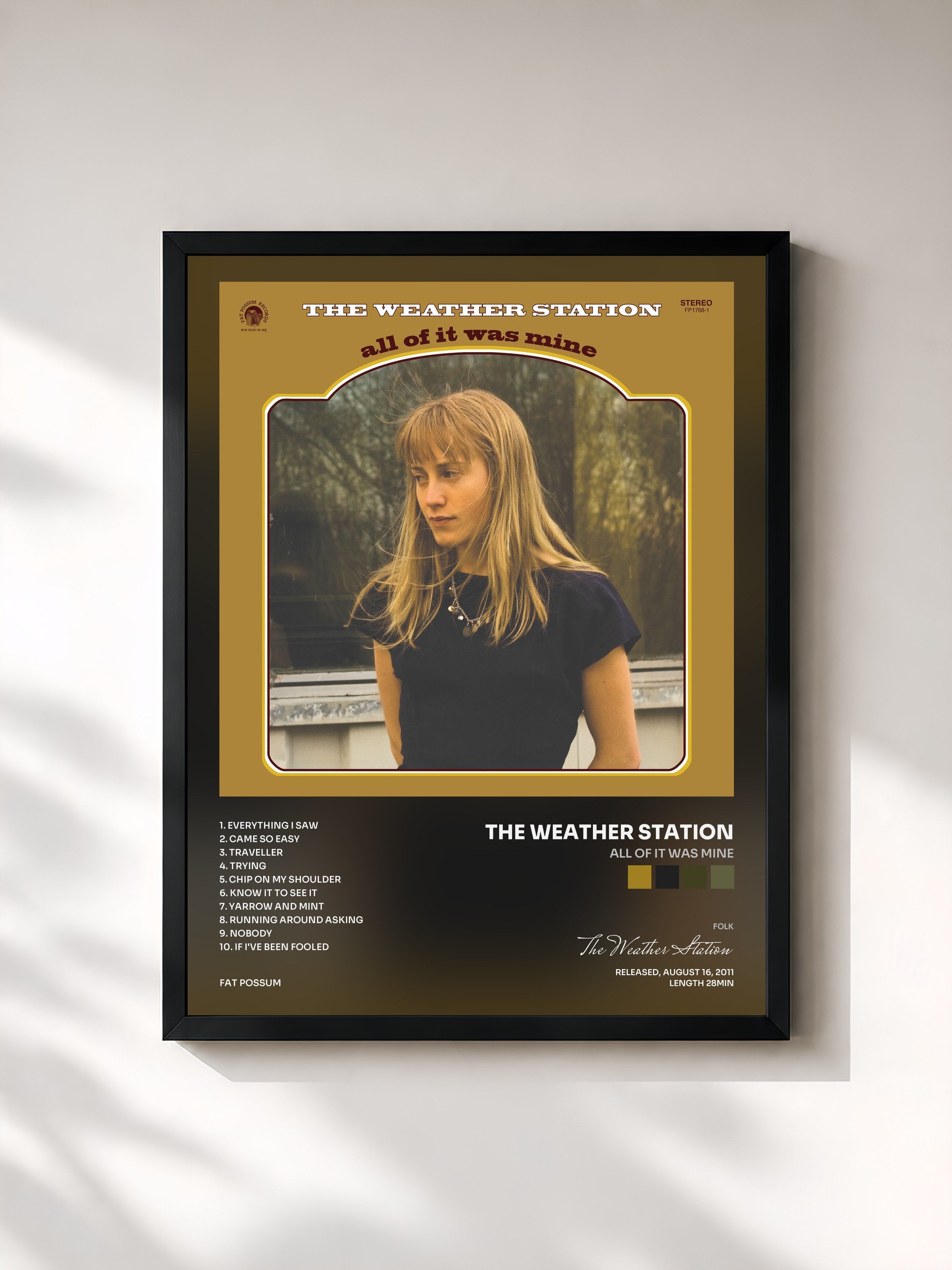 #noir Tableau de l'album All of It Was Mine de The Weather Station, cadre noir, imprimé et encadré en France