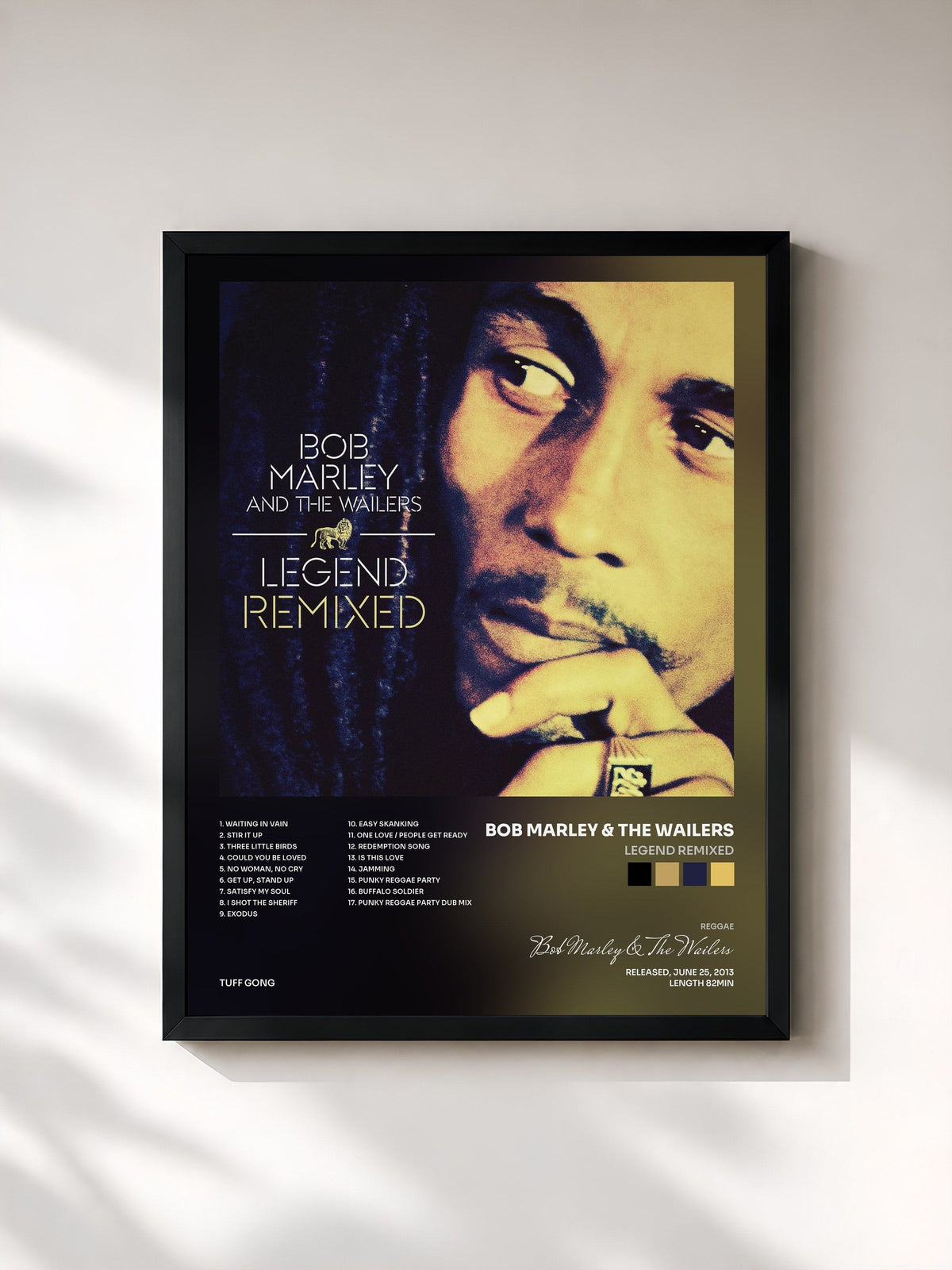 #noir Tableau de l'album Legend Remixed de Bob Marley & The Wailers, cadre noir, imprimé et encadré en France