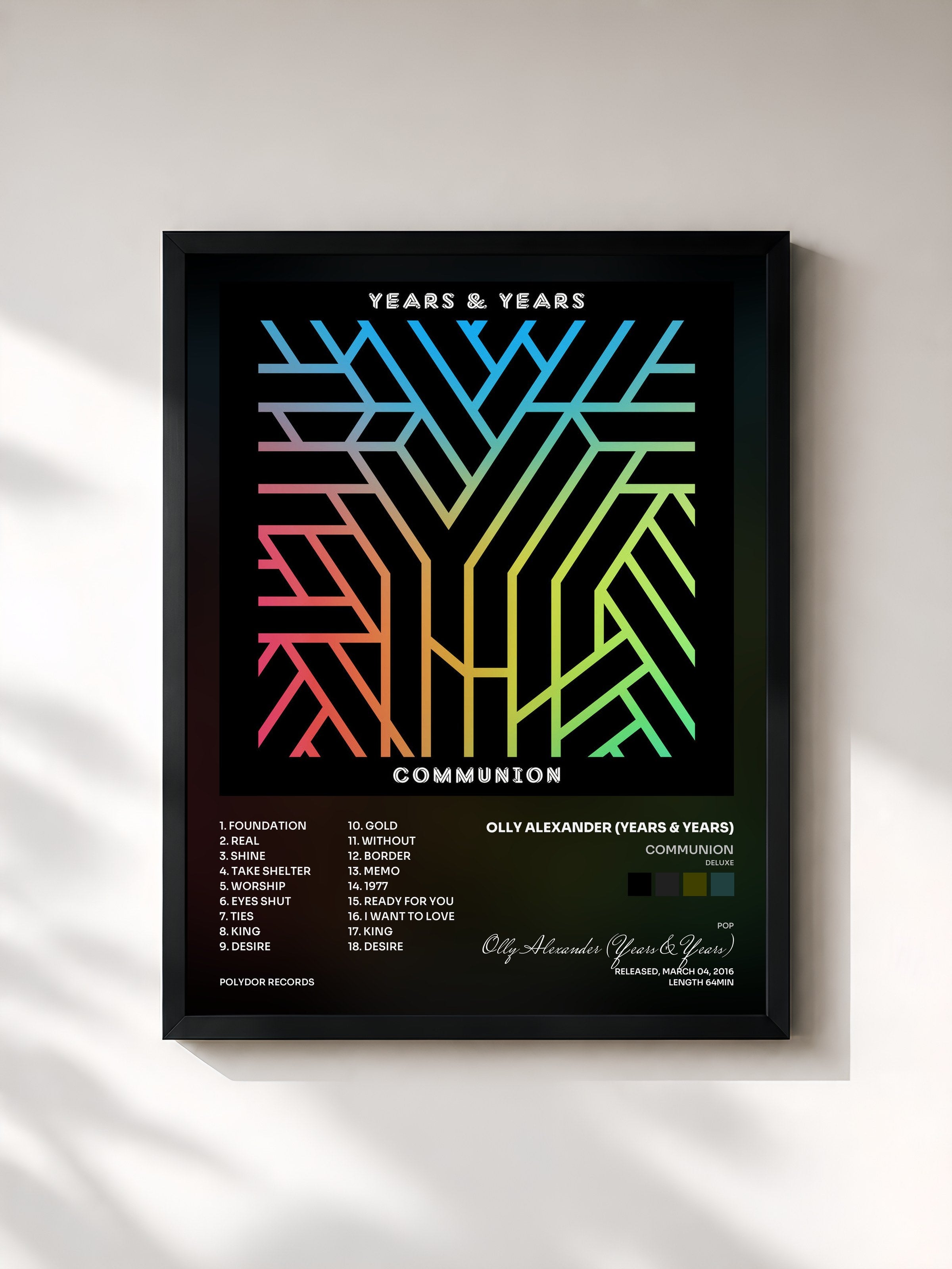 #noir Tableau de l'album Communion (Deluxe) de Olly Alexander (Years & Years), cadre noir, imprimé et encadré en France