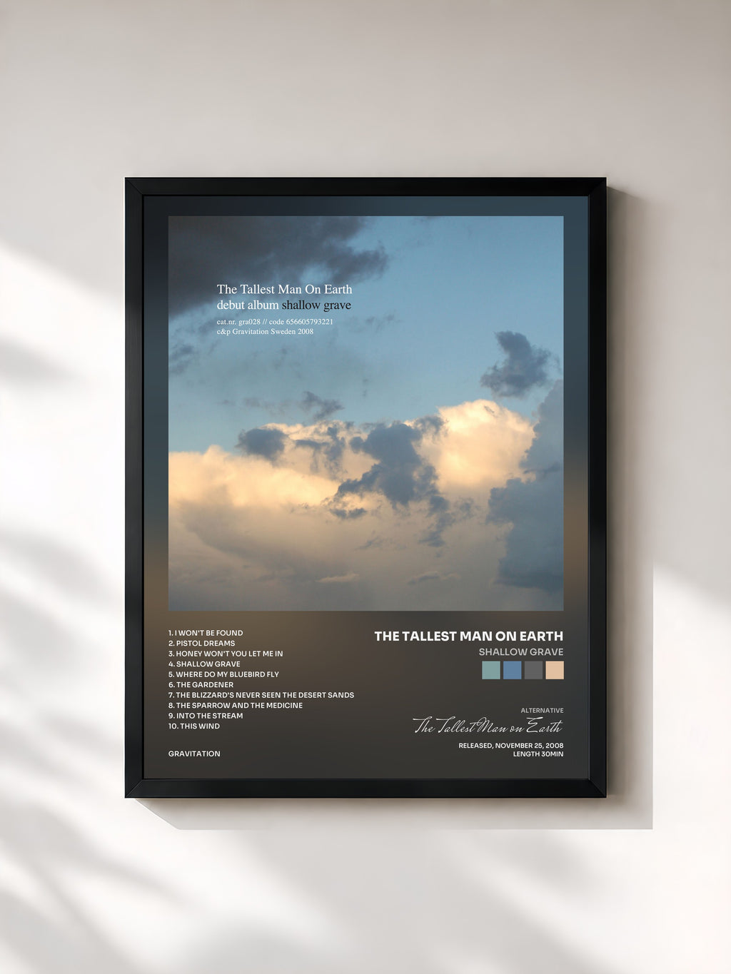 #noir Tableau de l'album Shallow Grave de The Tallest Man on Earth, cadre noir, imprimé et encadré en France