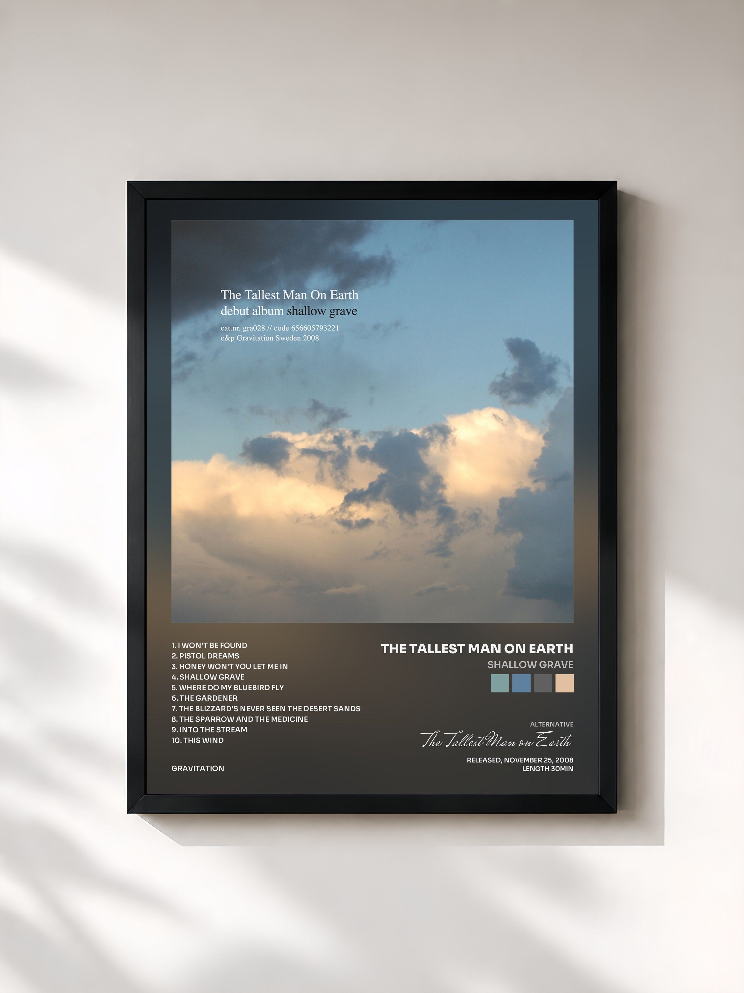 #noir Tableau de l'album Shallow Grave de The Tallest Man on Earth, cadre noir, imprimé et encadré en France