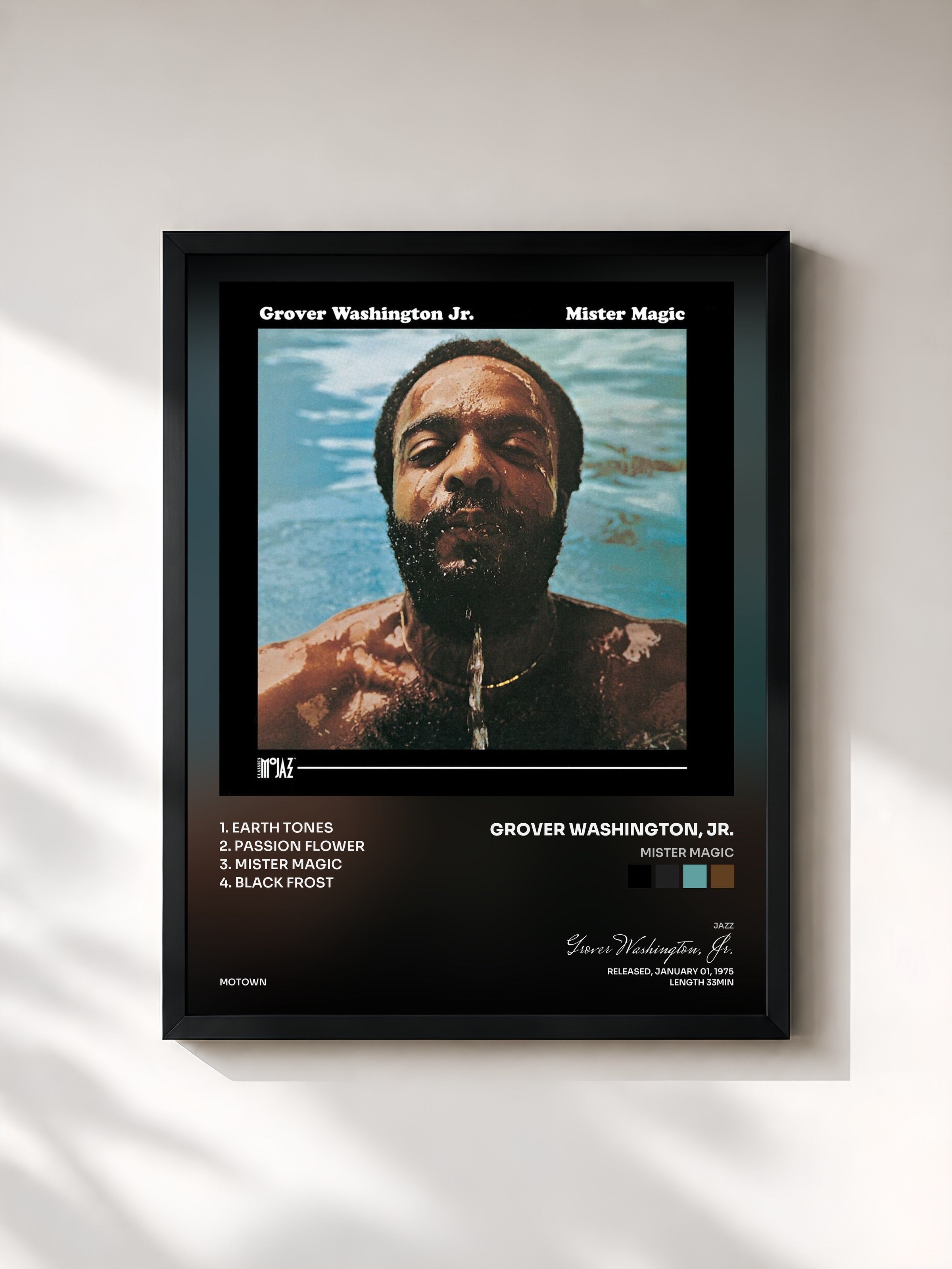 #noir Tableau de l'album Mister Magic de Grover Washington, Jr., cadre noir, imprimé et encadré en France