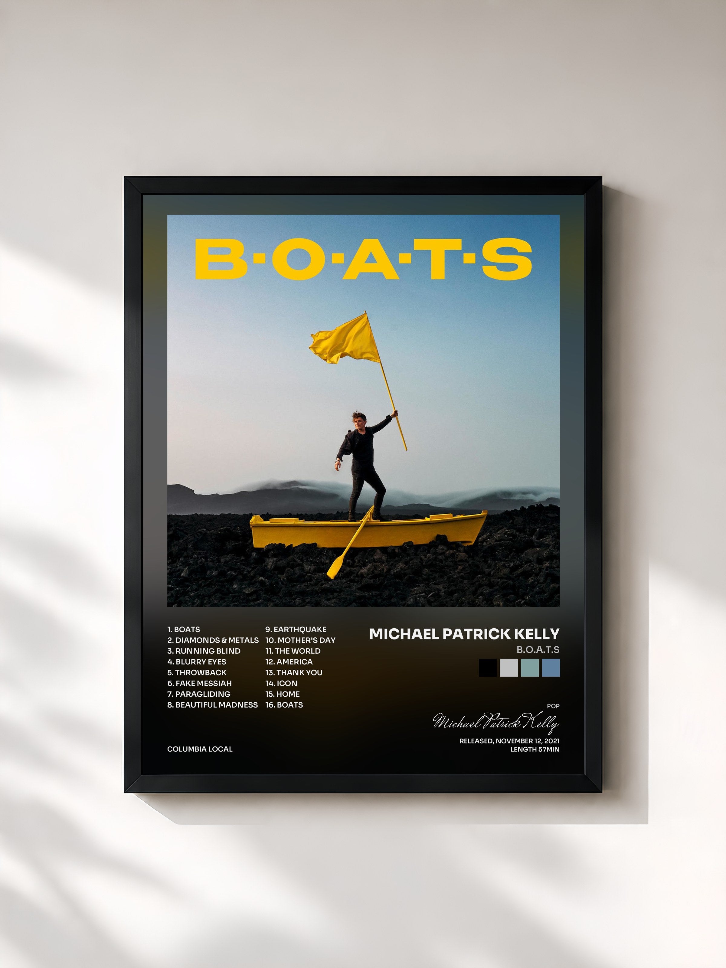 #noir Tableau de l'album B.O.A.T.S de Michael Patrick Kelly, cadre noir, imprimé et encadré en France