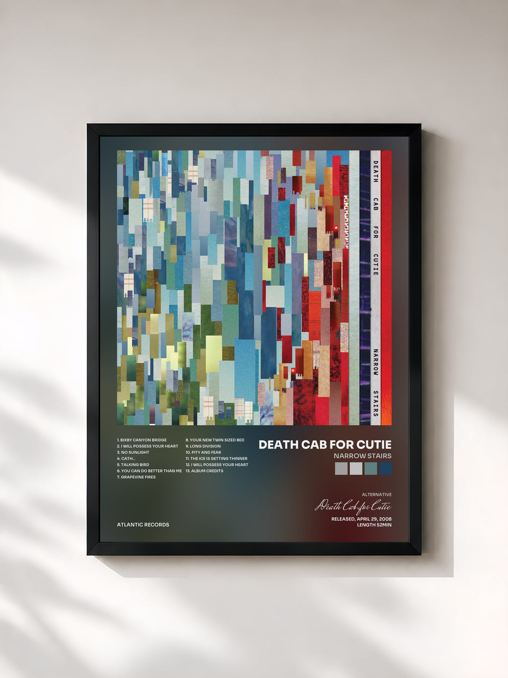 #noir Tableau de l'album Narrow Stairs de Death Cab for Cutie, cadre noir, imprimé et encadré en France