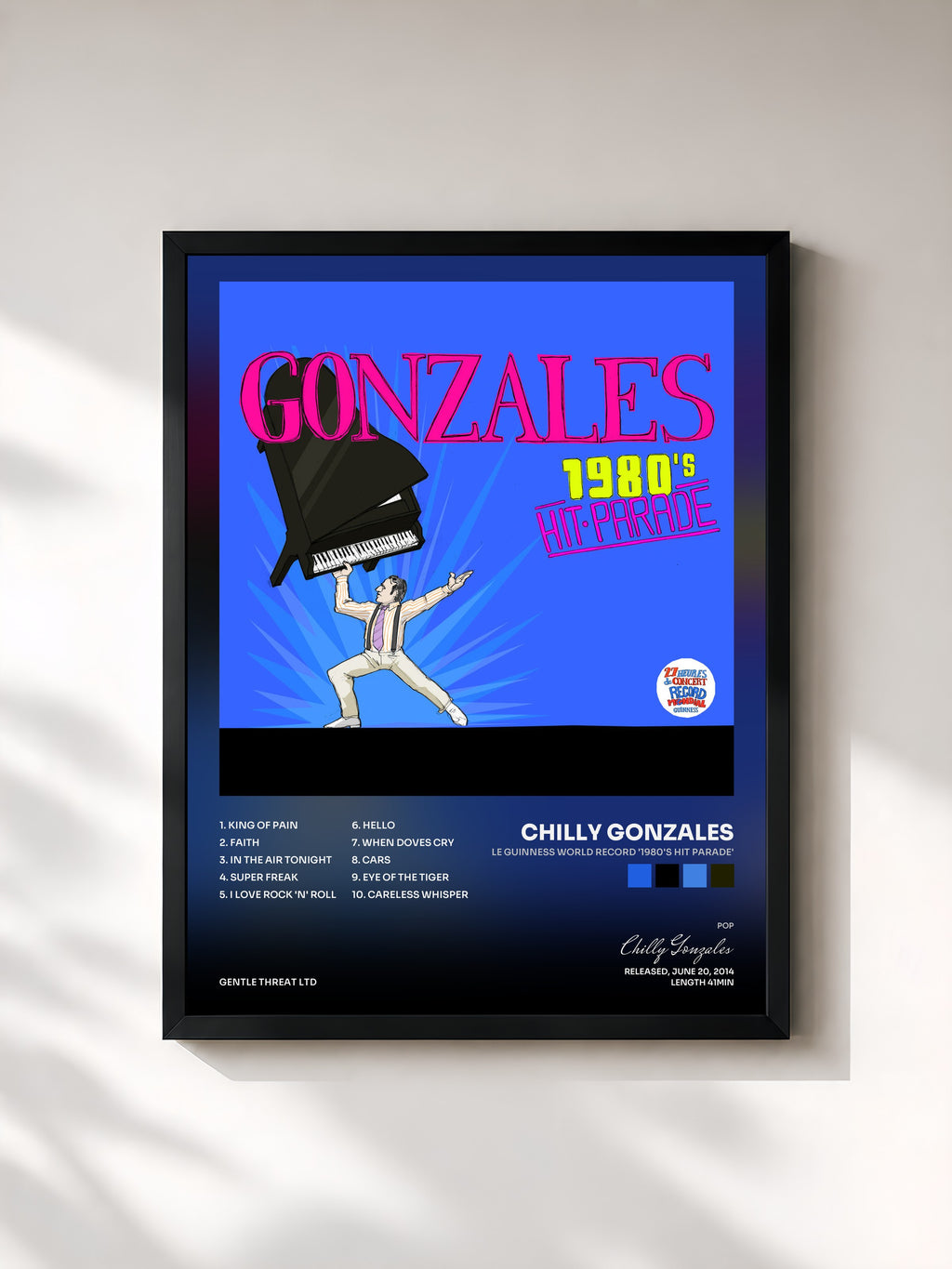 #noir Tableau de l'album Le Guinness World Record '1980's Hit Parade' de Chilly Gonzales, cadre noir, imprimé et encadré en France