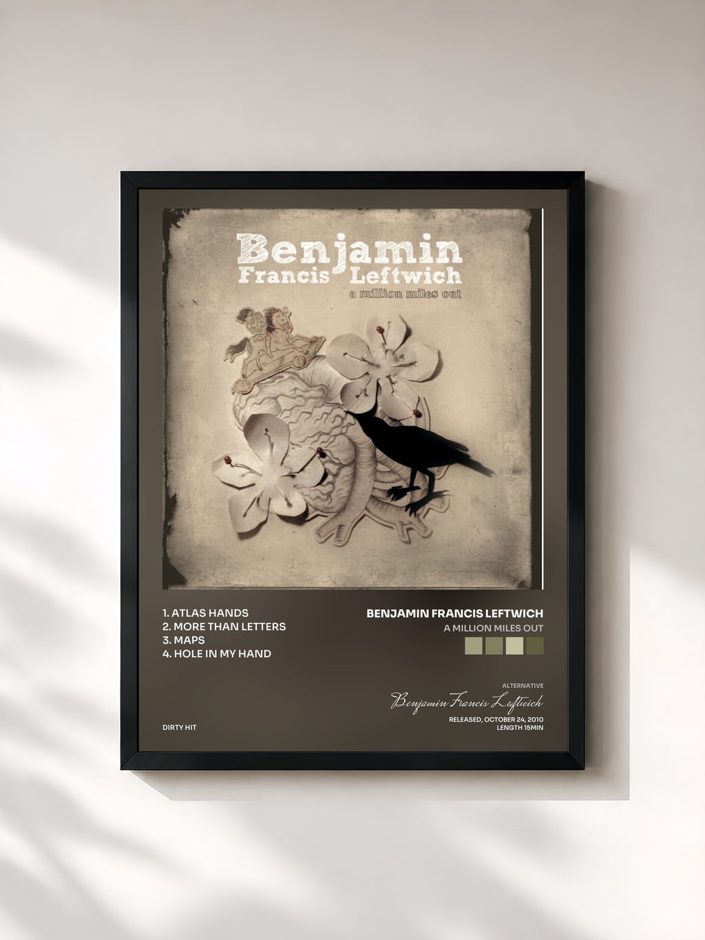 #noir Tableau de l'album A Million Miles Out de Benjamin Francis Leftwich, cadre noir, imprimé et encadré en France