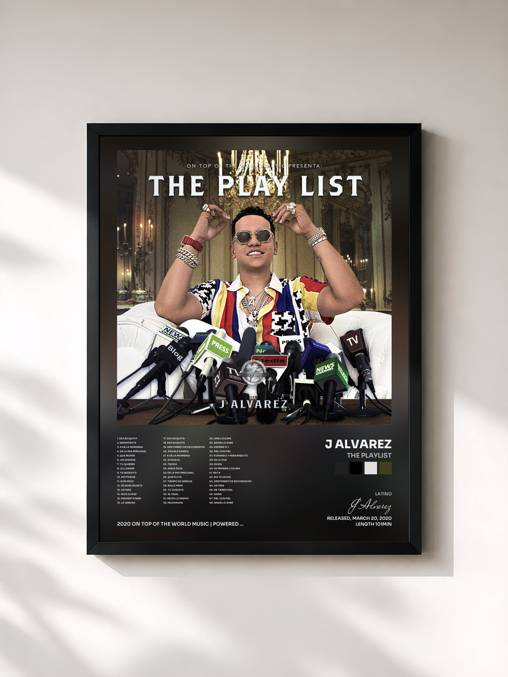#noir Tableau de l'album The Playlist de J Alvarez, cadre noir, imprimé et encadré en France