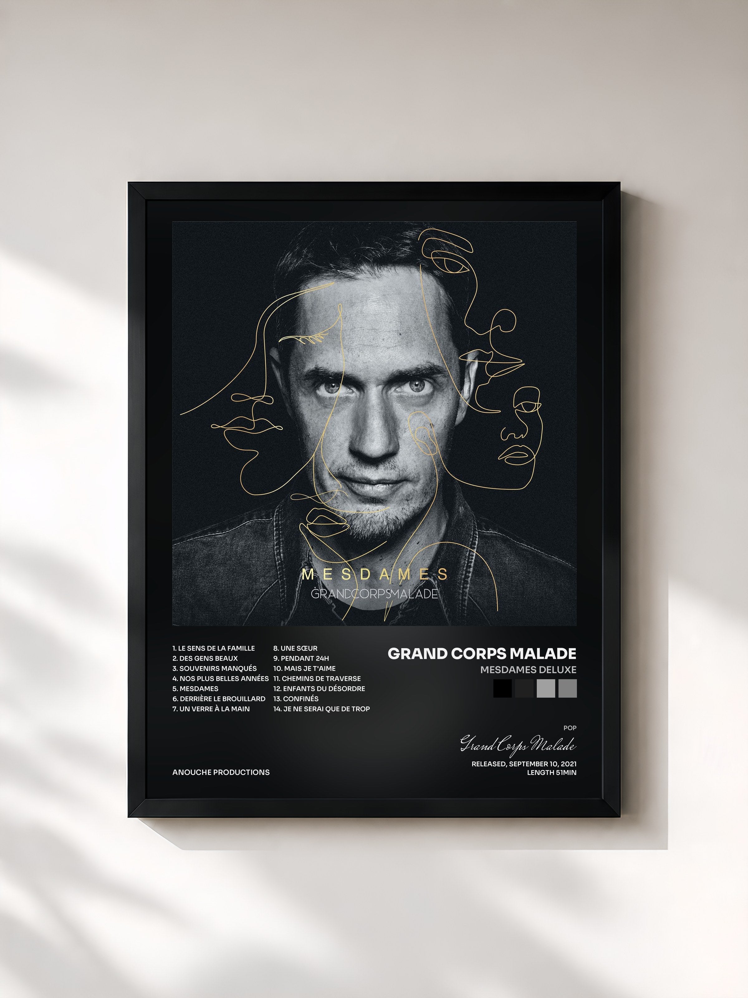 #noir MESDAMES deluxe by Grand Corps Malade as a framed art print, black frame, printed and framed in France