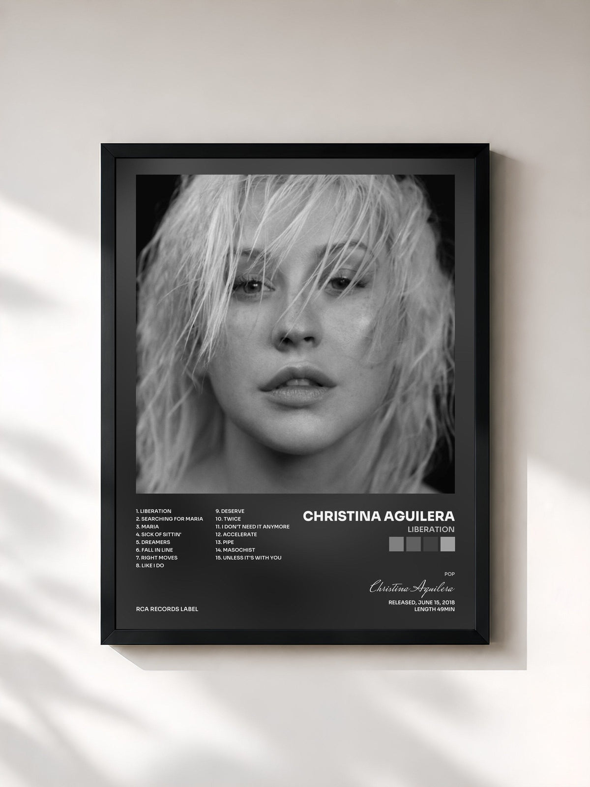 #noir Tableau de l'album Liberation de Christina Aguilera, cadre noir, imprimé et encadré en France