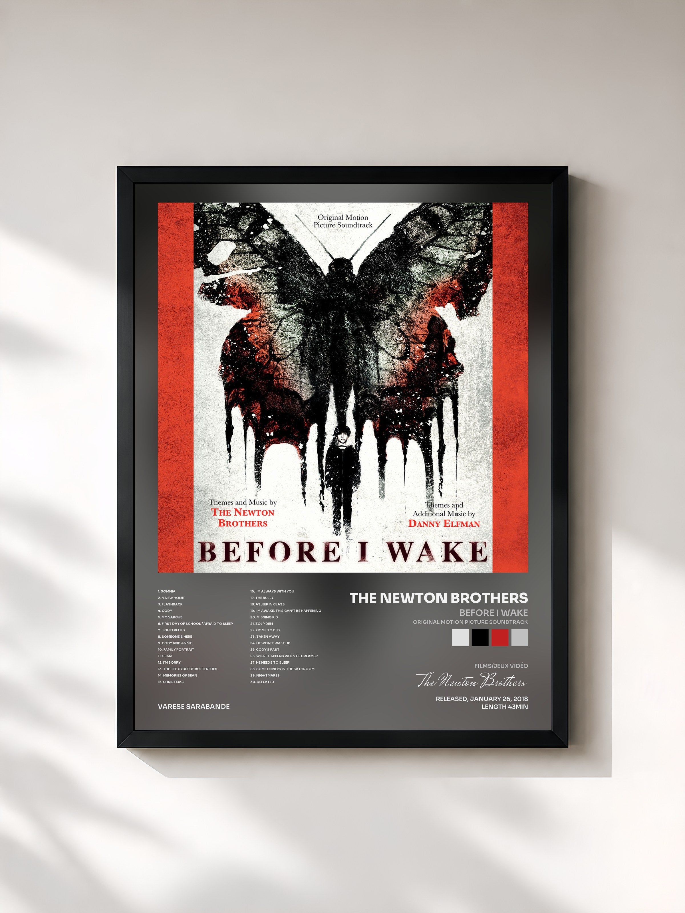 #noir Tableau de l'album Before I Wake (Original Motion Picture Soundtrack) de The Newton Brothers, cadre noir, imprimé et encadré en France