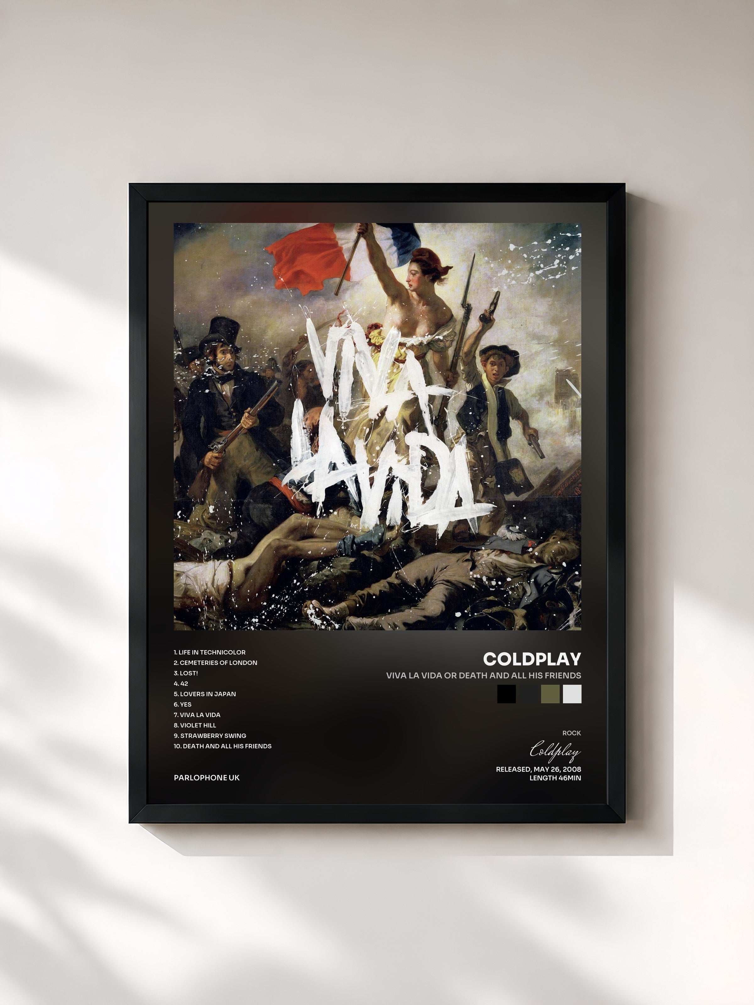 #noir Viva La Vida or Death and All His Friends by Coldplay as a framed art print, black frame, printed and framed in France