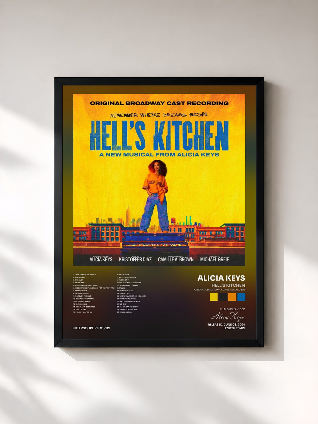 #noir Tableau de l'album Hell’s Kitchen (Original Broadway Cast Recording) de Alicia Keys, cadre noir, imprimé et encadré en France