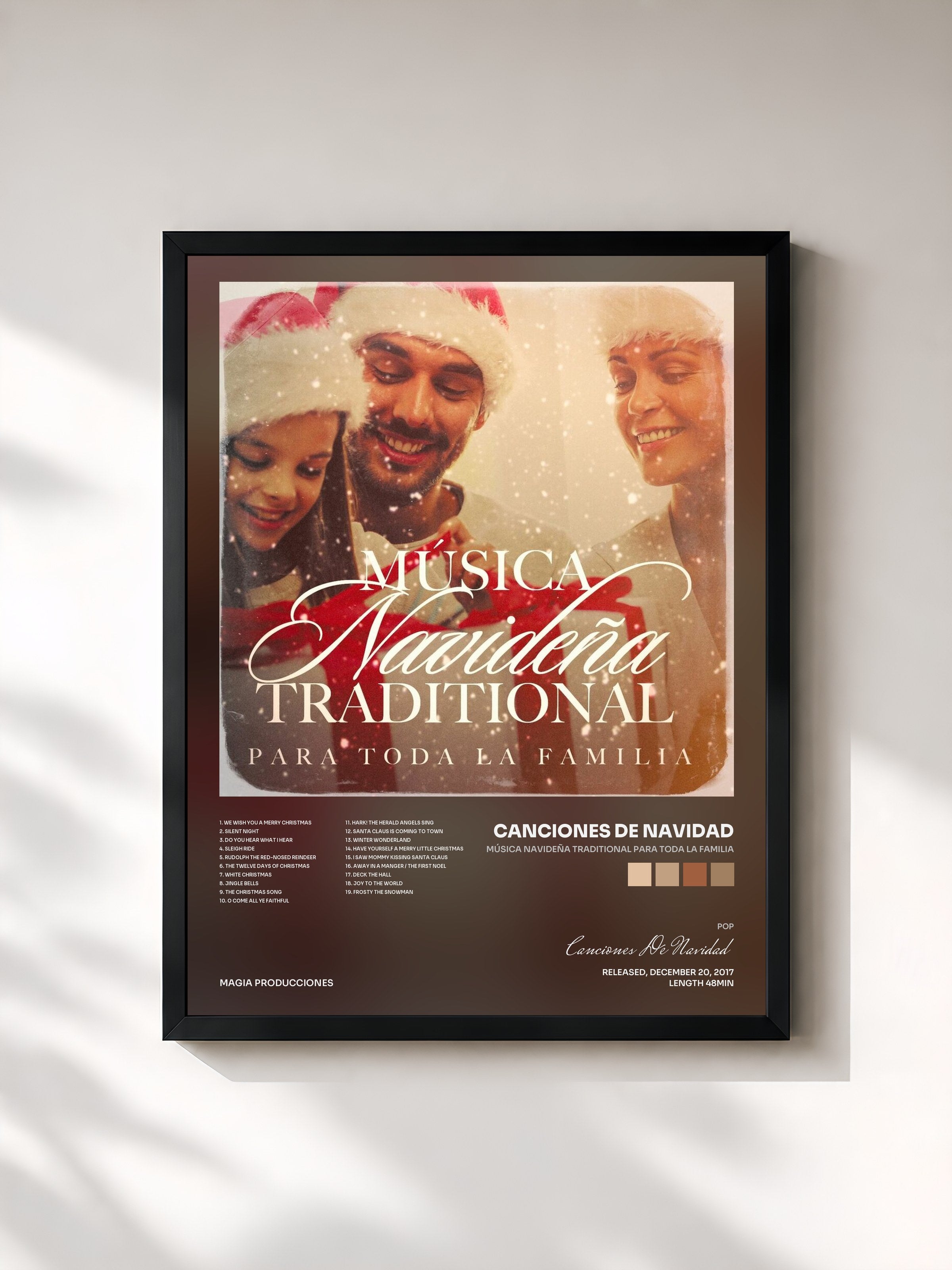 #noir Tableau de l'album Música Navideña Traditional para Toda la Familia de Canciones De Navidad, cadre noir, imprimé et encadré en France