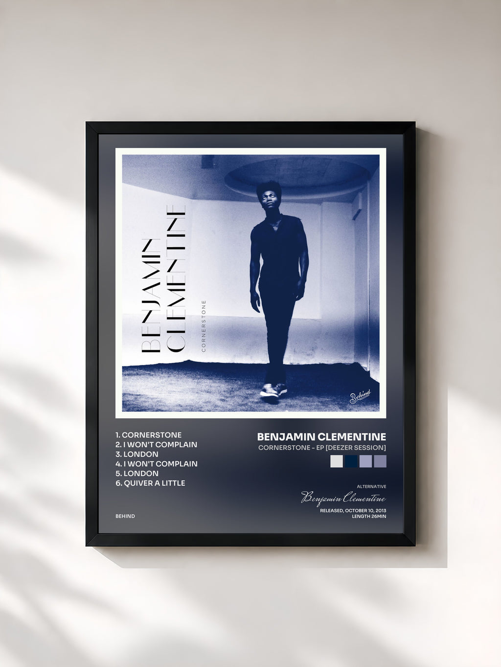 #noir Tableau de l'album Cornerstone - EP [Deezer Session] de Benjamin Clementine, cadre noir, imprimé et encadré en France
