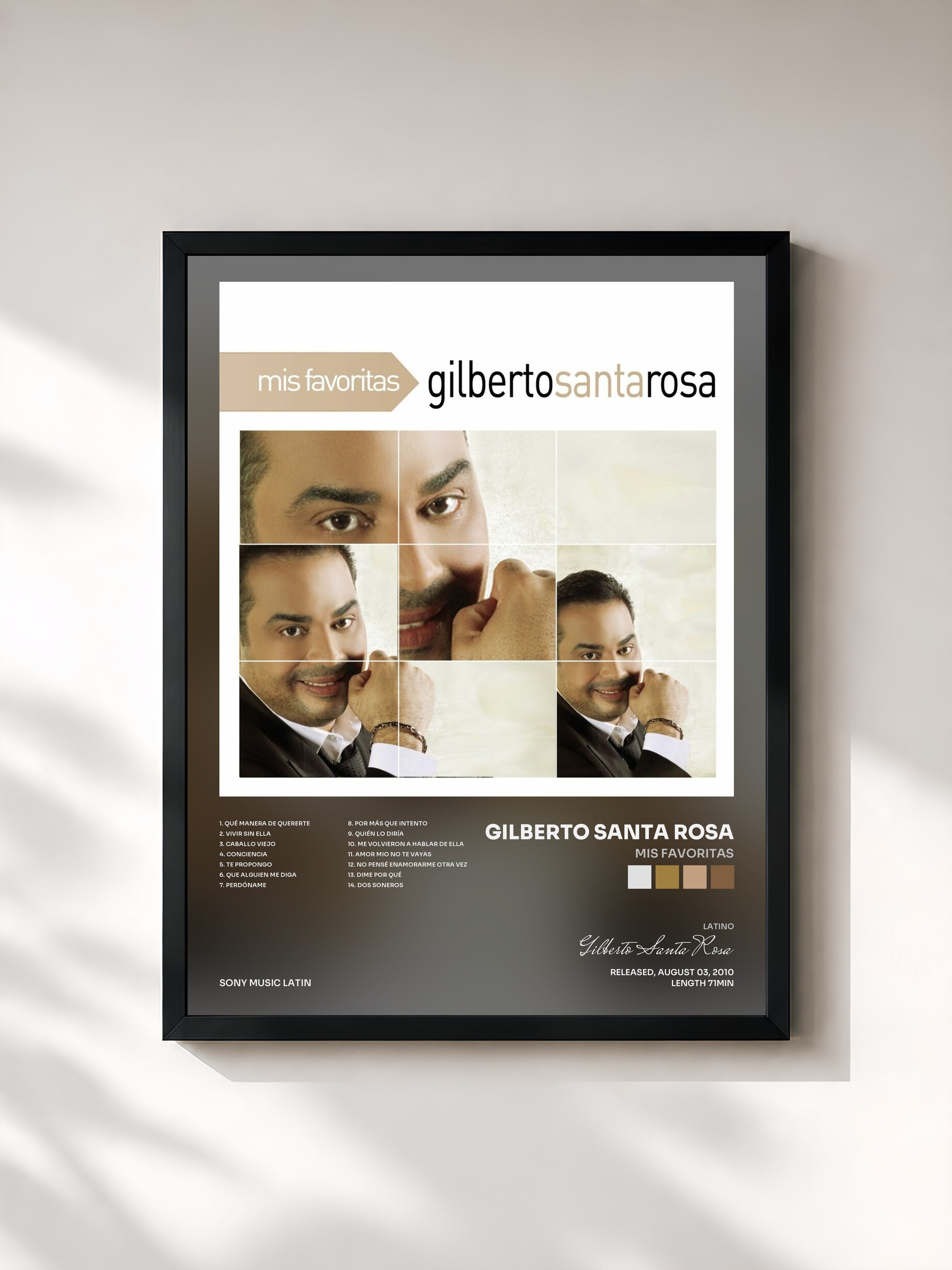 #noir Tableau de l'album Mis Favoritas de Gilberto Santa Rosa, cadre noir, imprimé et encadré en France