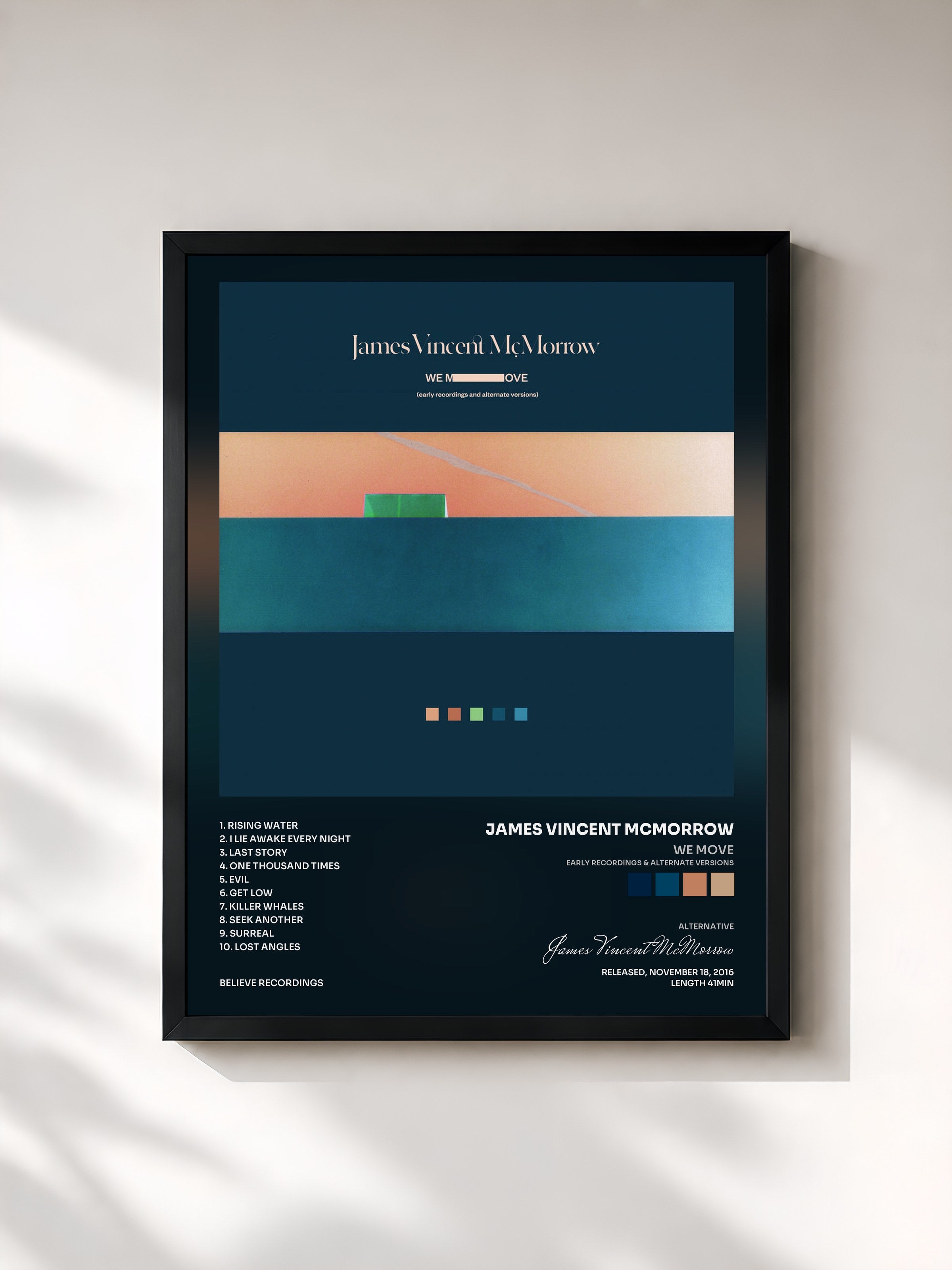 #noir Tableau de l'album We Move (Early Recordings & Alternate Versions) de James Vincent McMorrow, cadre noir, imprimé et encadré en France
