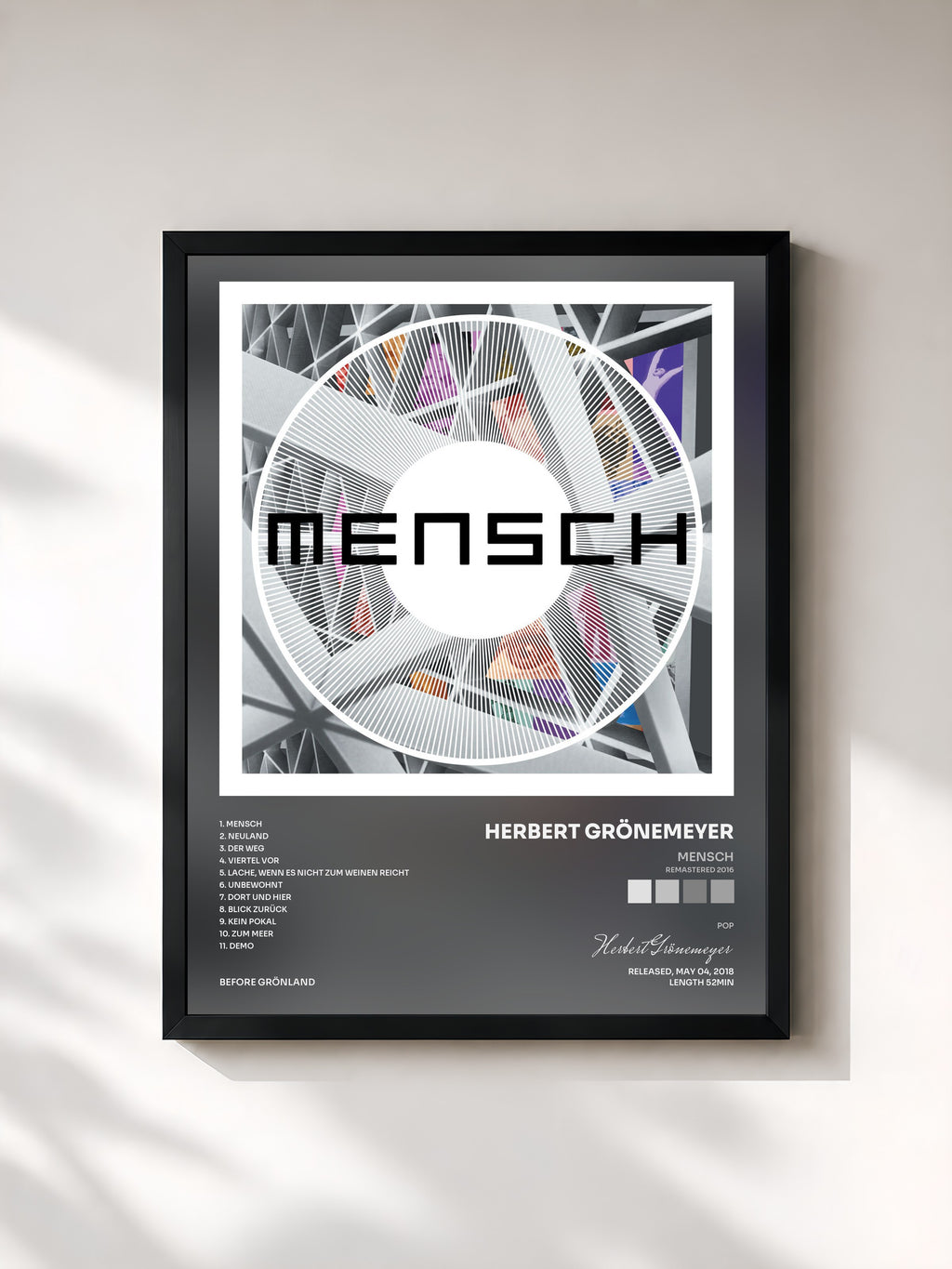 #noir Tableau de l'album Mensch (Remastered 2016) de Herbert Grönemeyer, cadre noir, imprimé et encadré en France