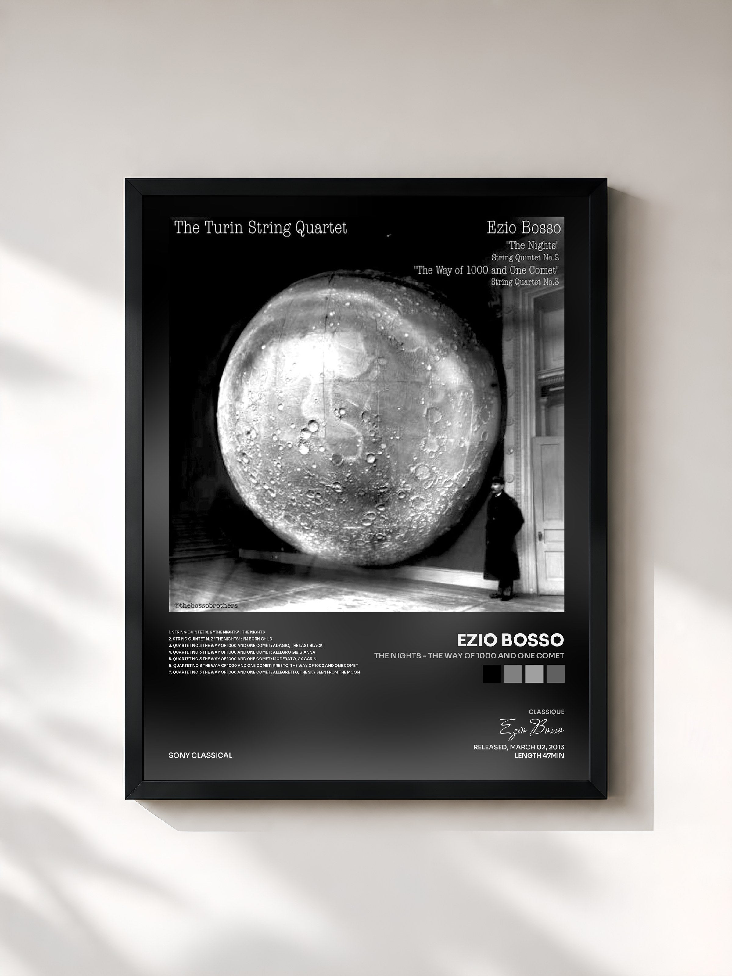 #noir Tableau de l'album The Nights - The Way of 1000 and One Comet de Ezio Bosso, cadre noir, imprimé et encadré en France