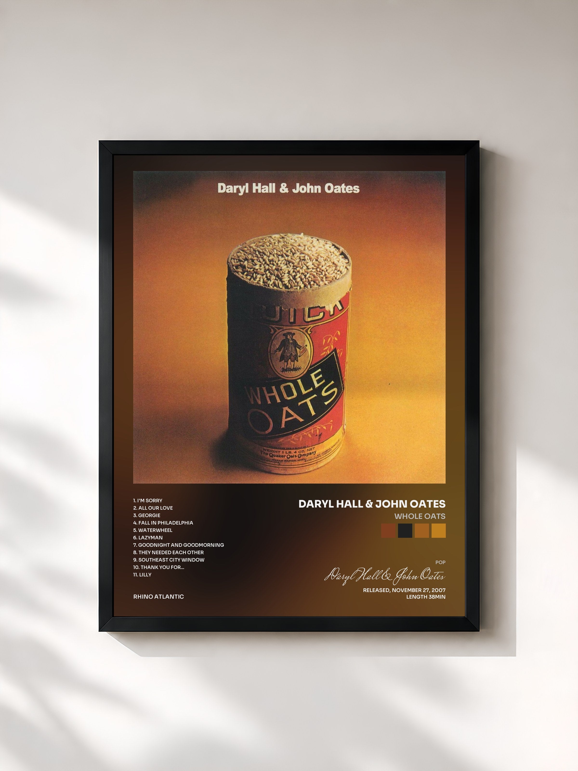 #noir Tableau de l'album Whole Oats de Daryl Hall & John Oates, cadre noir, imprimé et encadré en France