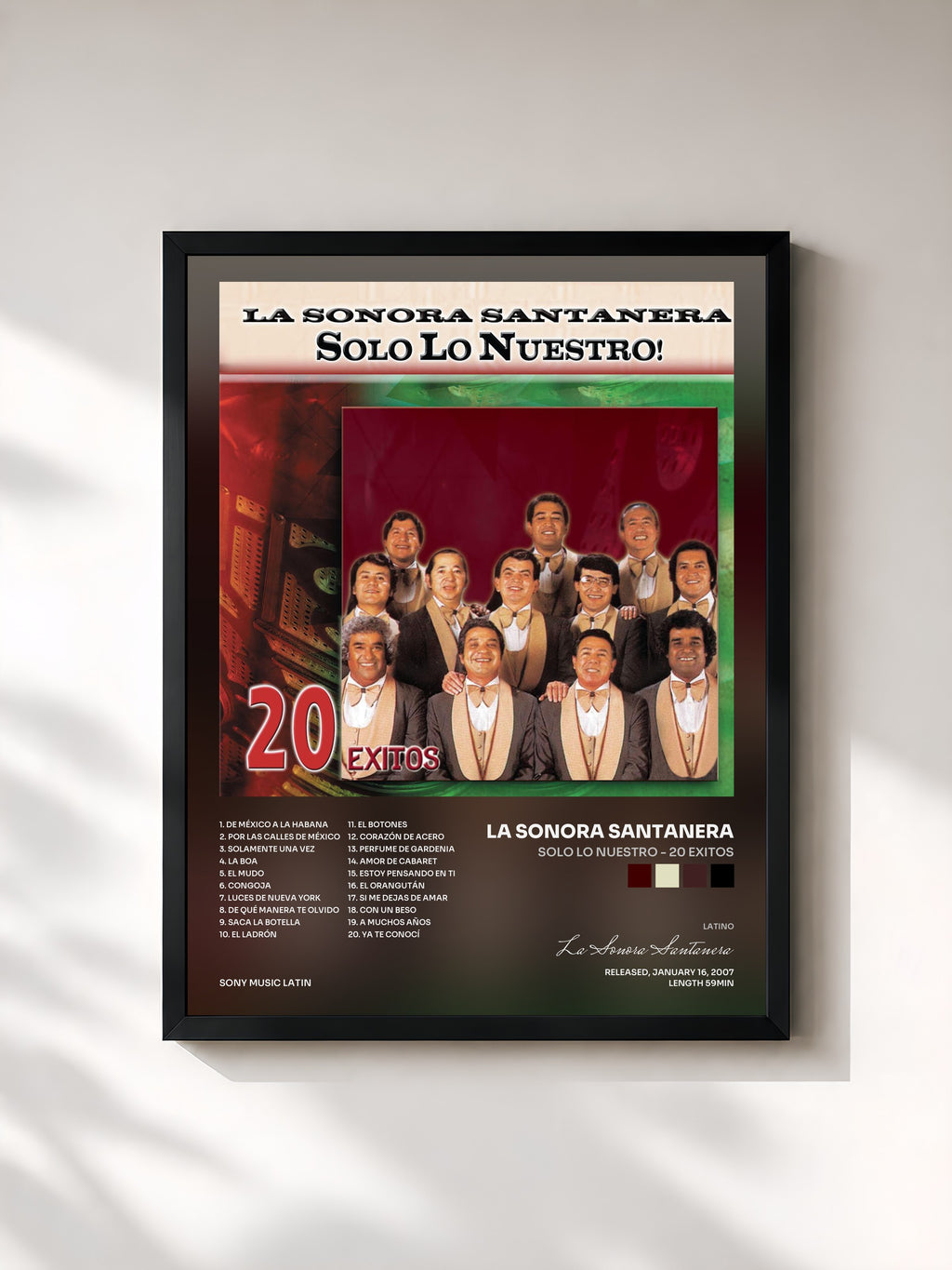 #noir Tableau de l'album Solo Lo Nuestro - 20 Exitos de La Sonora Santanera, cadre noir, imprimé et encadré en France