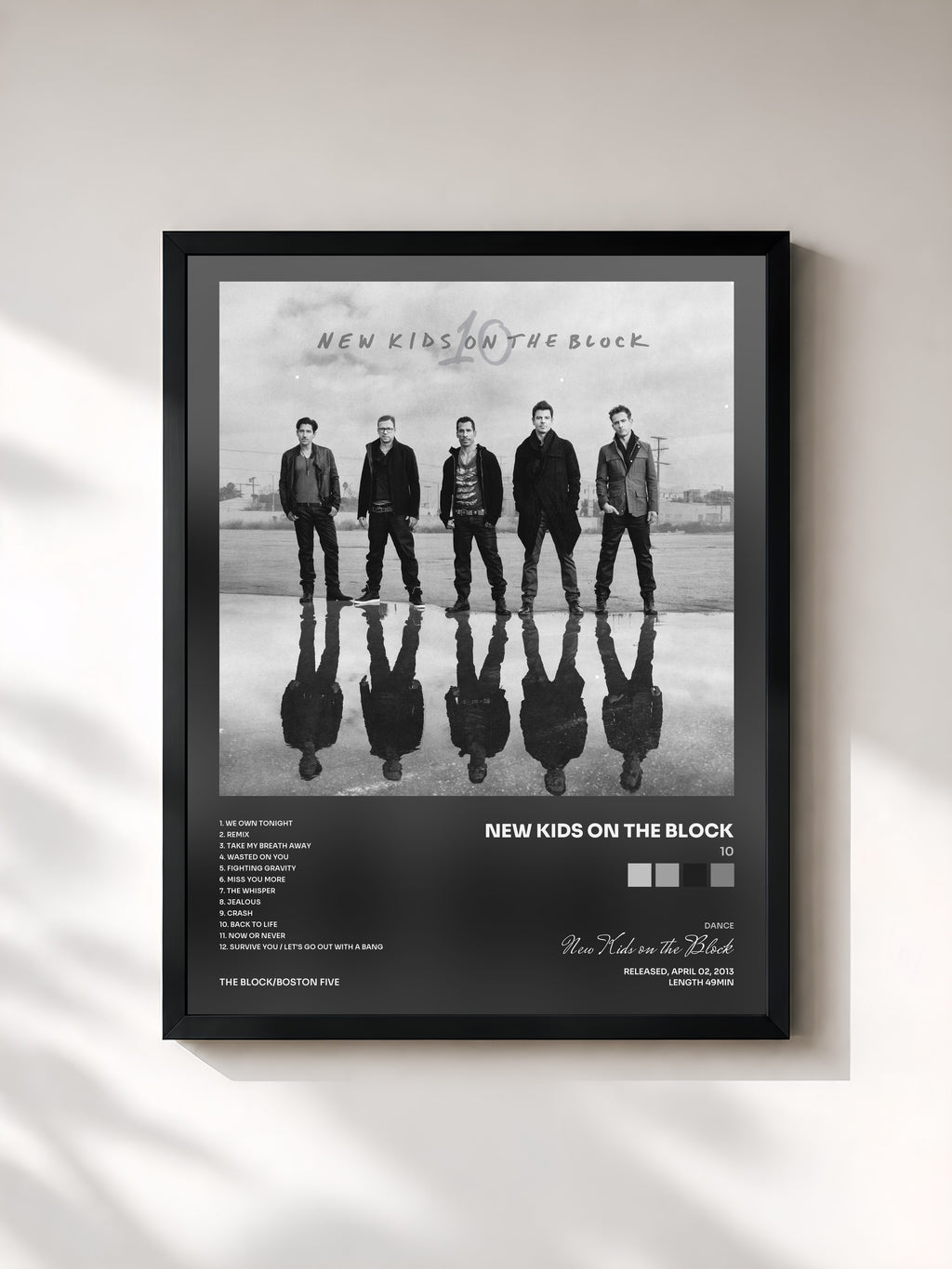 #noir Tableau de l'album 10 de New Kids on the Block, cadre noir, imprimé et encadré en France