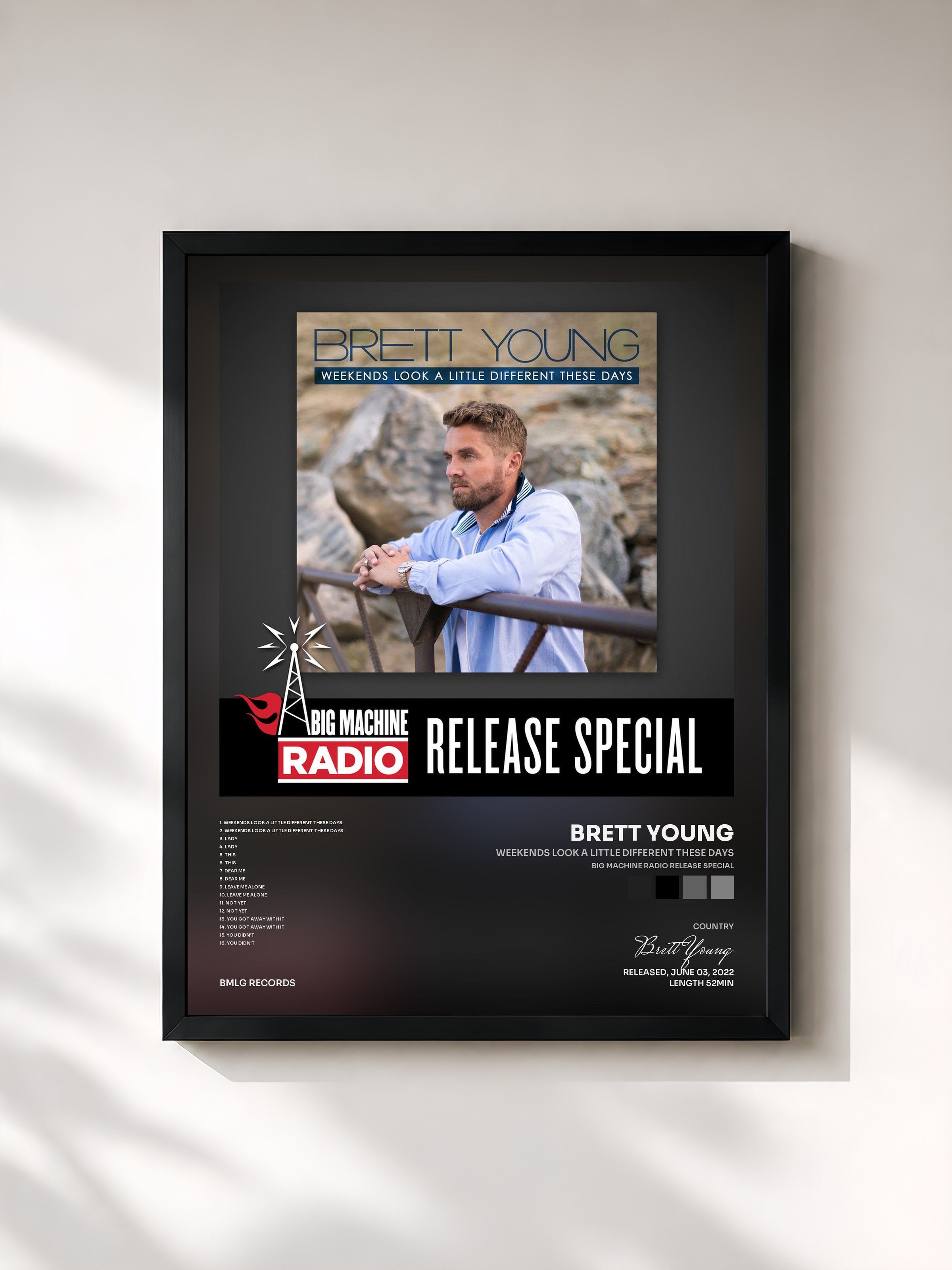 #noir Tableau de l'album Weekends Look A Little Different These Days (Big Machine Radio Release Special) de Brett Young, cadre noir, imprimé et encadré en France