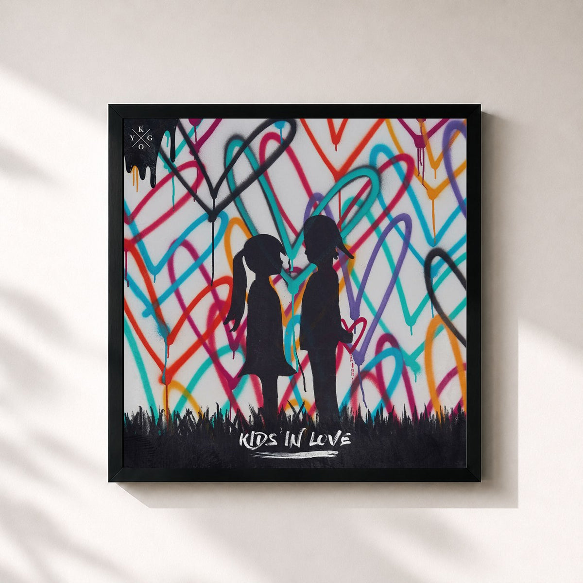 #noir Tableau carré de l'album Kids in Love de Kygo, cadre noir 32x32 cm