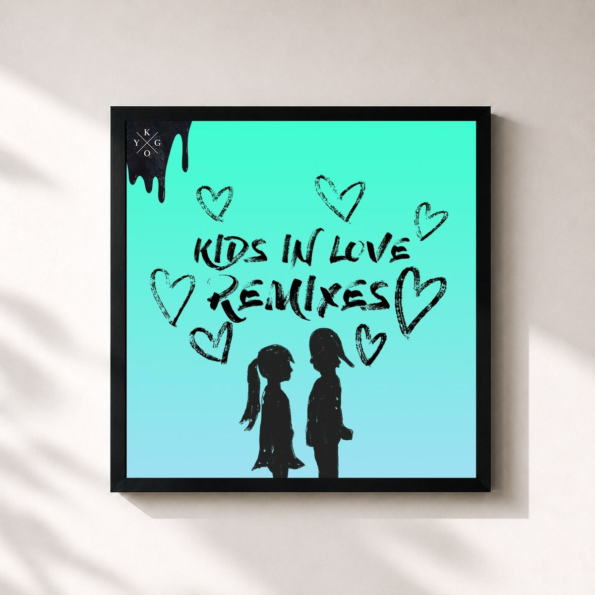 #noir Tableau carré de l'album Kids in Love (Remixes) de Kygo, cadre noir 32x32 cm