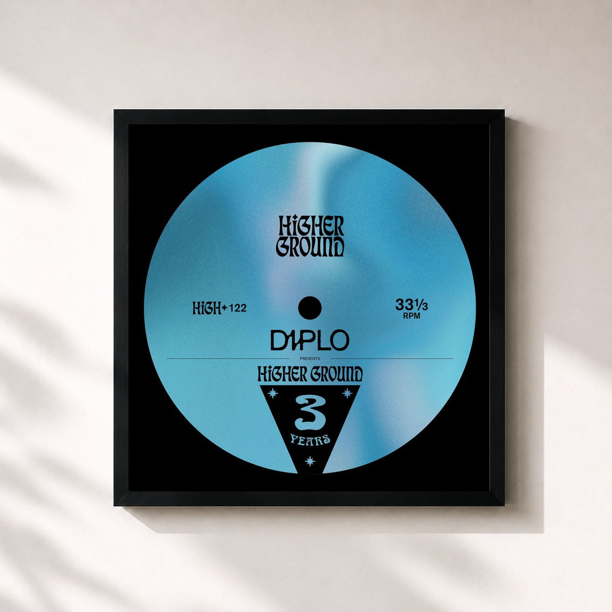 #noir Tableau carré de l'album Diplo Presents Higher Ground 3 Years LP de Diplo, cadre noir 32x32 cm