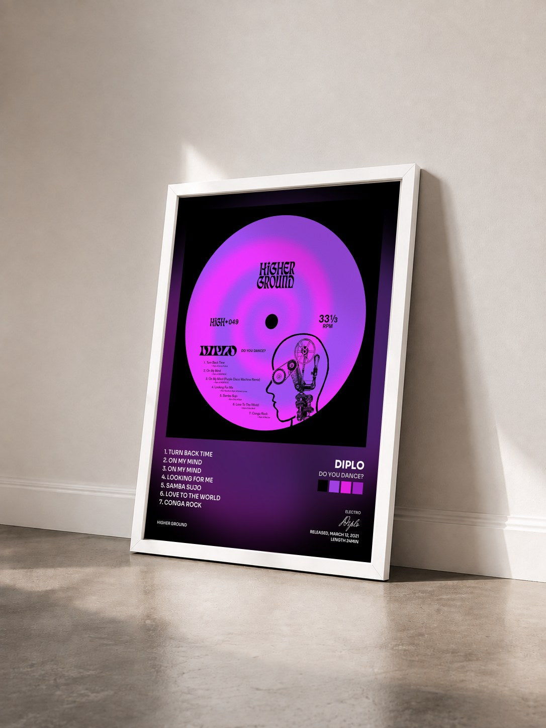 #blanc Tableau de l'album Do You Dance? de Diplo vu de trois quarts, cadre blanc
