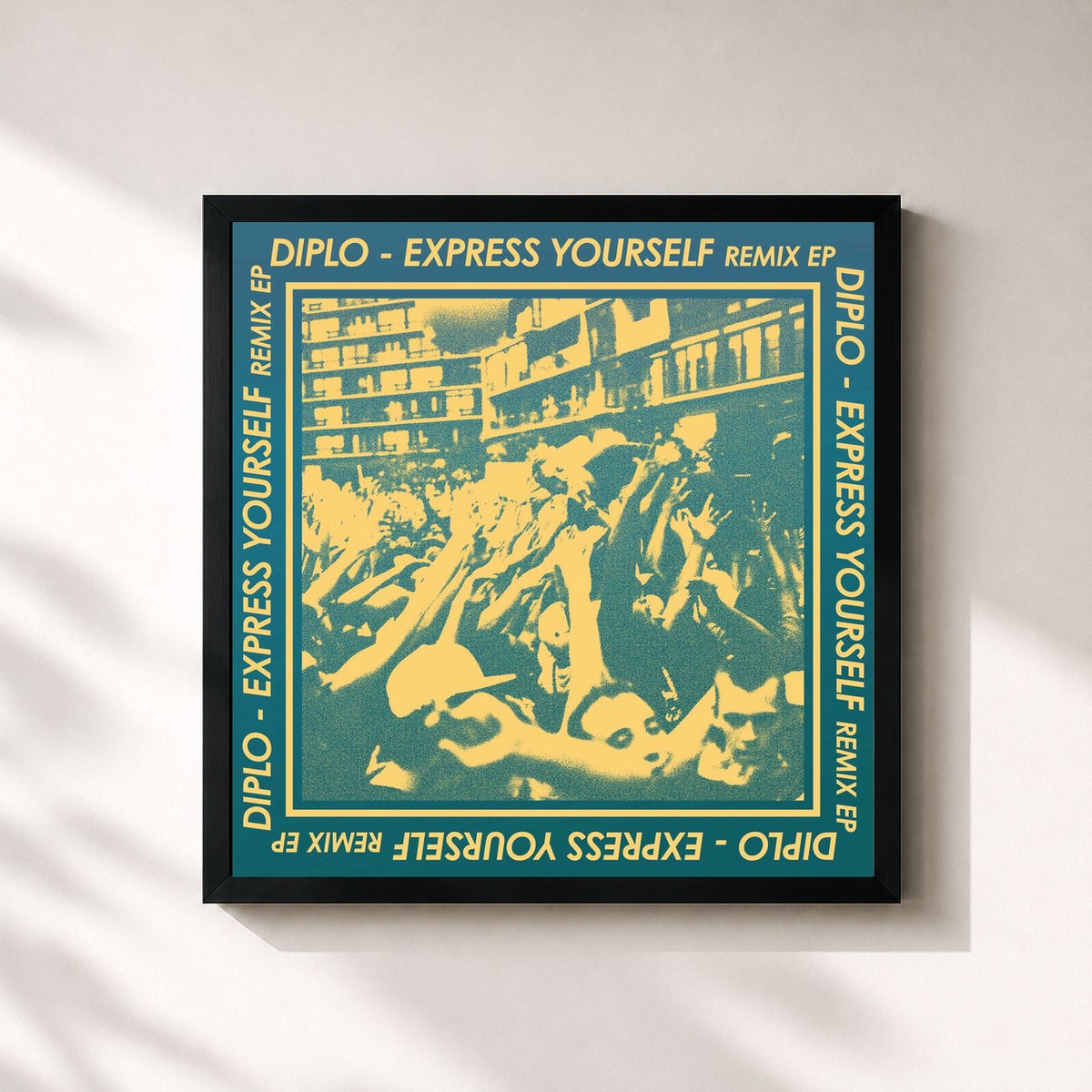 #noir Tableau carré de l'album Express Yourself (Remixes) de Diplo, cadre noir 32x32 cm