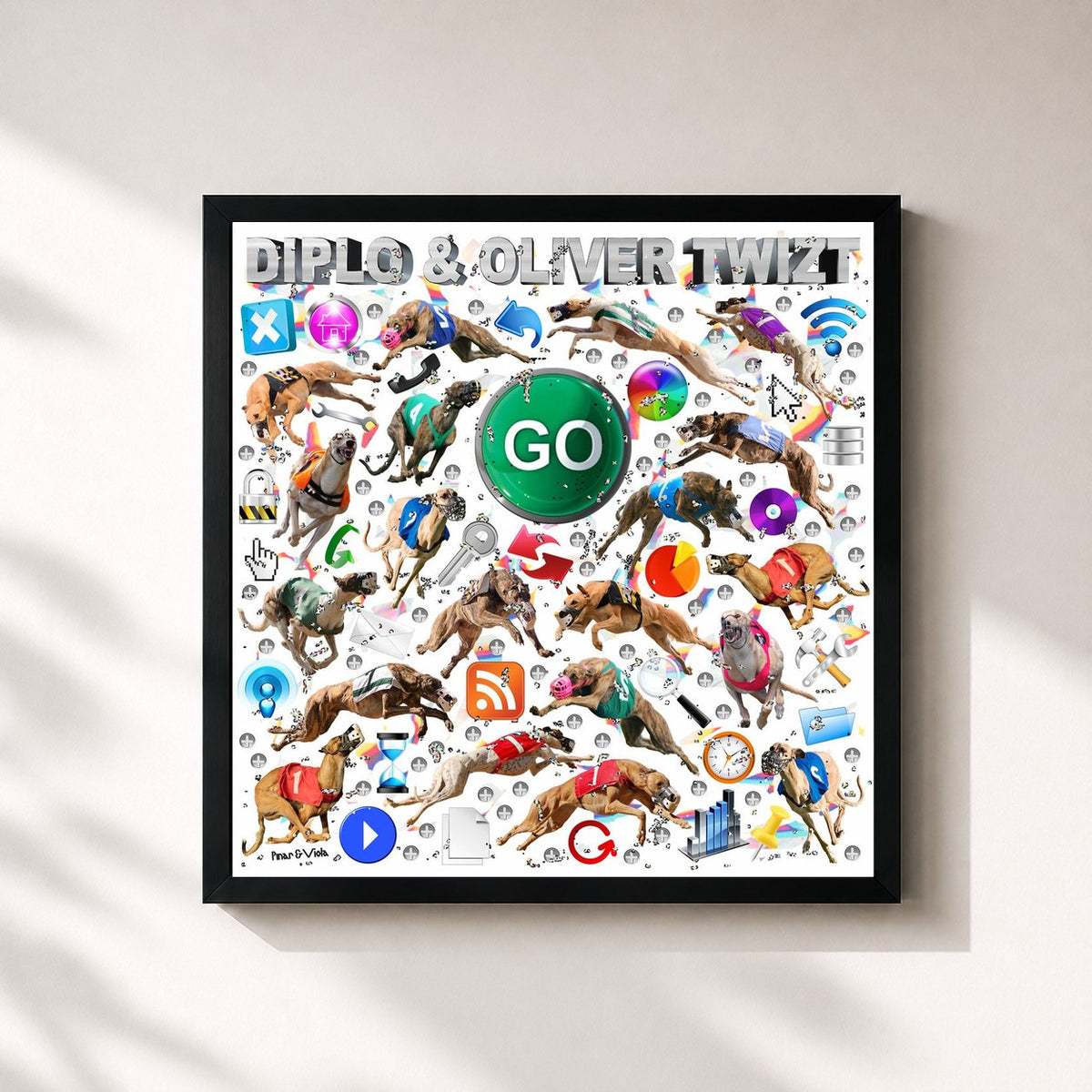 #noir Tableau carré de l'album GO (Remixes) de Diplo, cadre noir 32x32 cm