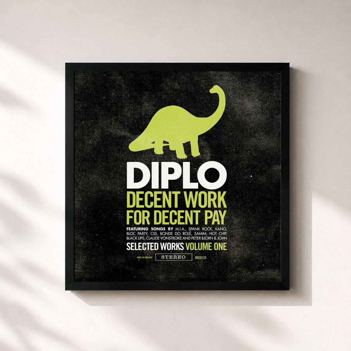 #noir Tableau carré de l'album Decent Work For Decent Pay de Diplo, cadre noir 32x32 cm